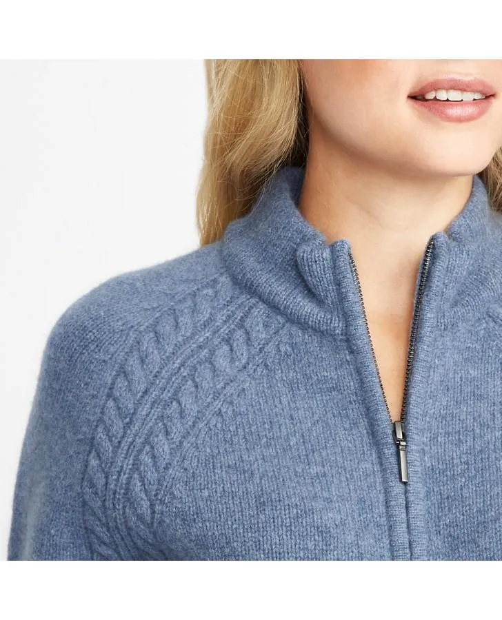 Blue Boiled Wool Zip Through Cardigan