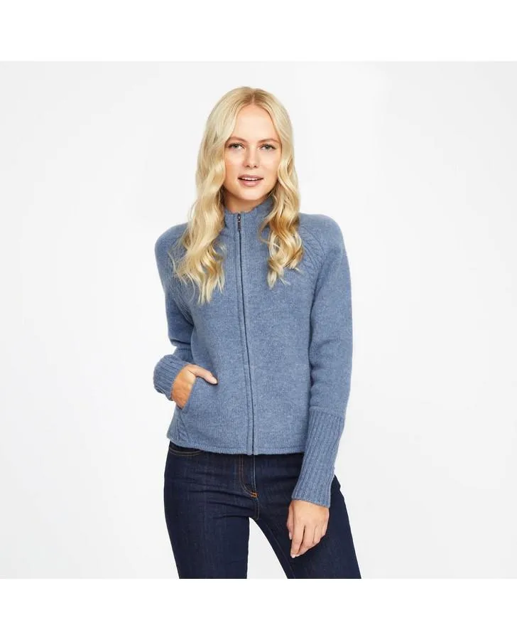 Blue Boiled Wool Zip Through Cardigan