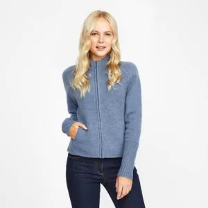 Blue Boiled Wool Zip Through Cardigan