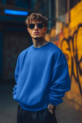 Blue Plain Oversized Fit Sweatshirt