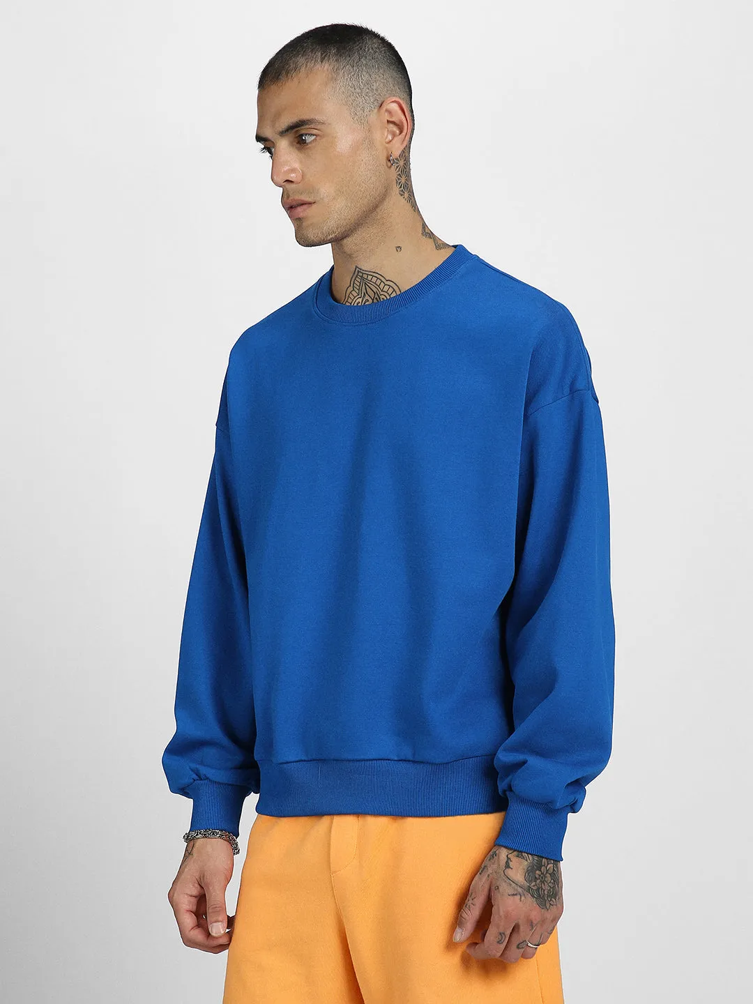 Blue Plain Oversized Fit Sweatshirt