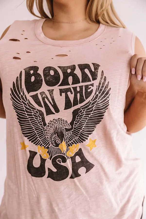 Born In The Usa Distressed Shift Tank In Blooming Dahlia  Curves