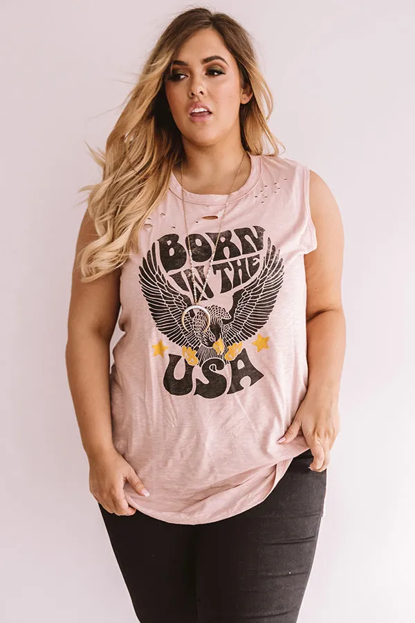 Born In The Usa Distressed Shift Tank In Blooming Dahlia  Curves