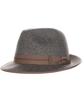 Brown Sherlock Herringbone Fedora Provato Knit with Grosgrain Band