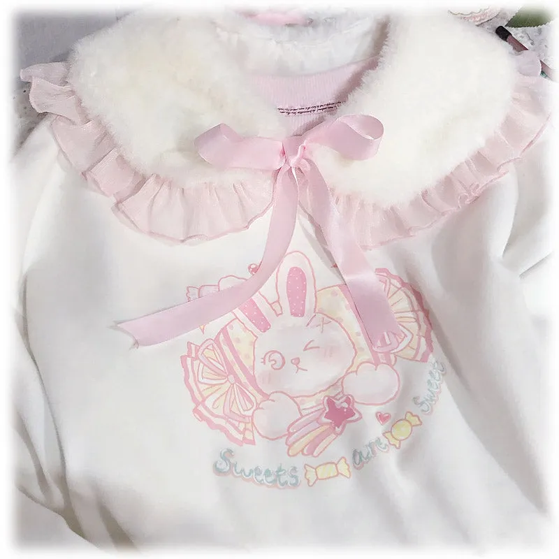 Candy Fairy Lolita Lace Ruffled Pastel Colors Faux Rabbit Fur Winter Collar Necklaces Scarf