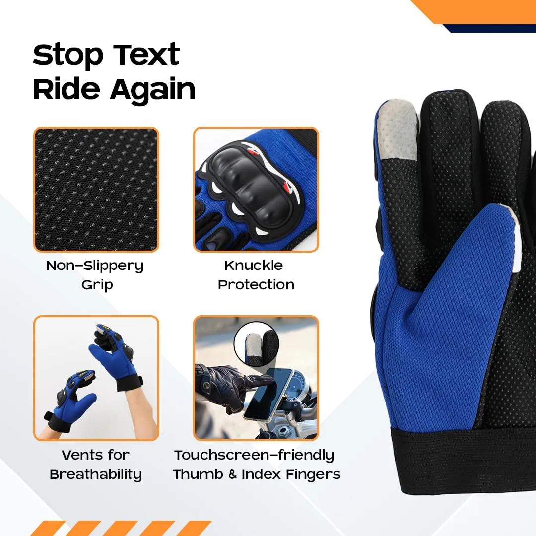 CARBINIC Bike Riding Gloves for Men Women | Adjustable Wrist, Strong Knuckle Protection | Touch Screen Sensitivity at Thumb & Index | Washable & Breathable Hand Gloves | Bike Accessories | XL, Blue