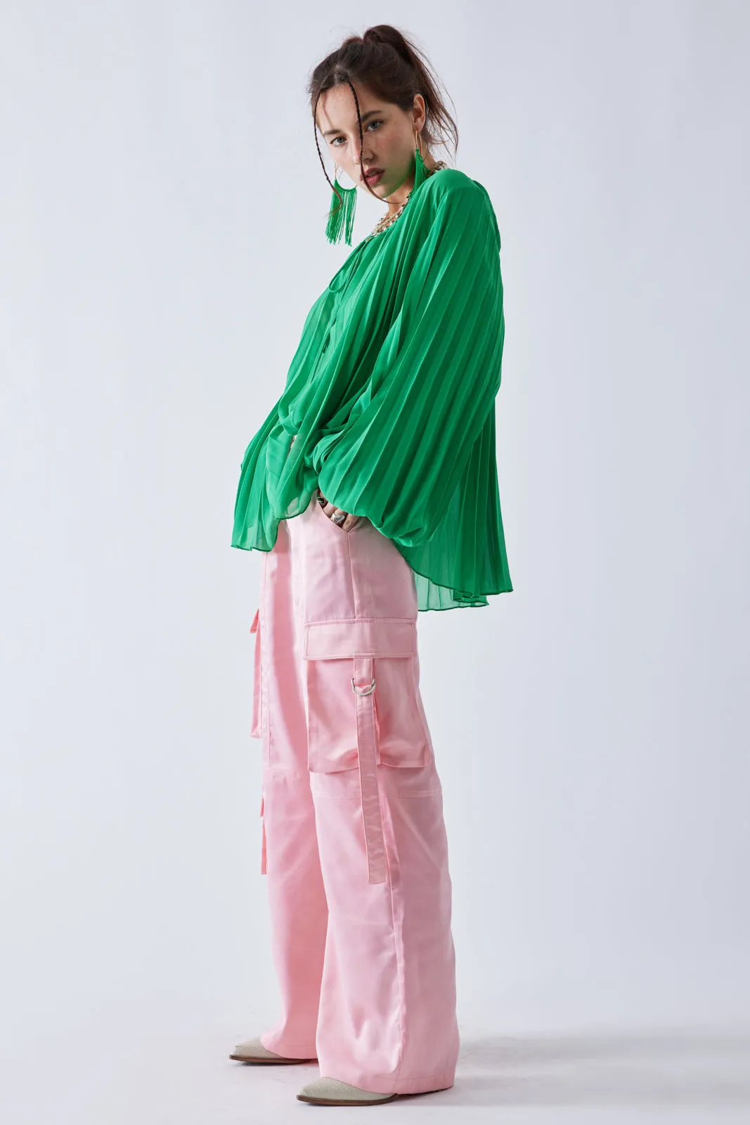 Cargo Pant With Buckle Strap Pockets Pink