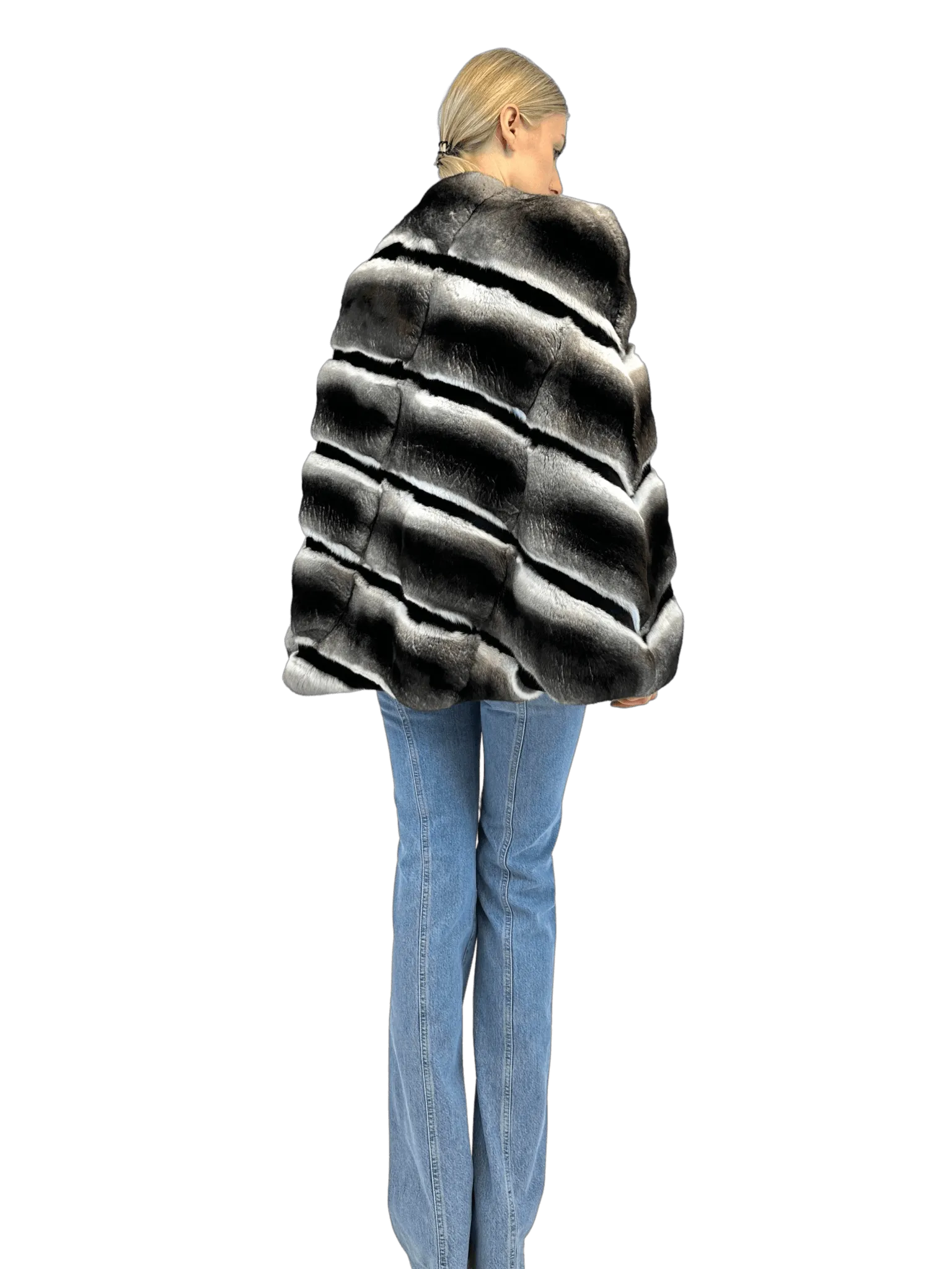 CHINCHILLA CAPE WITH SHEARED MINK STRIPES