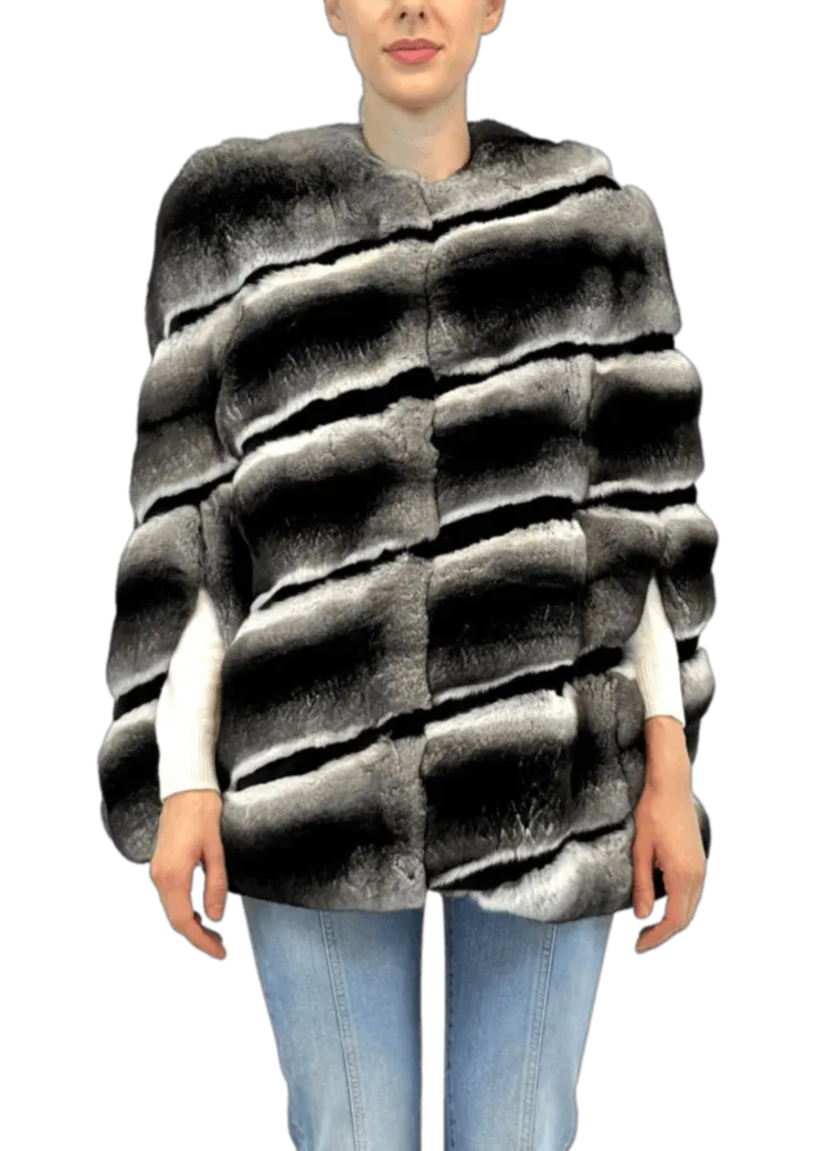 CHINCHILLA CAPE WITH SHEARED MINK STRIPES