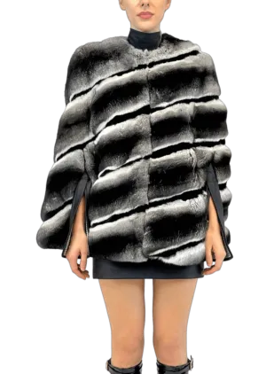 CHINCHILLA CAPE WITH SHEARED MINK STRIPES