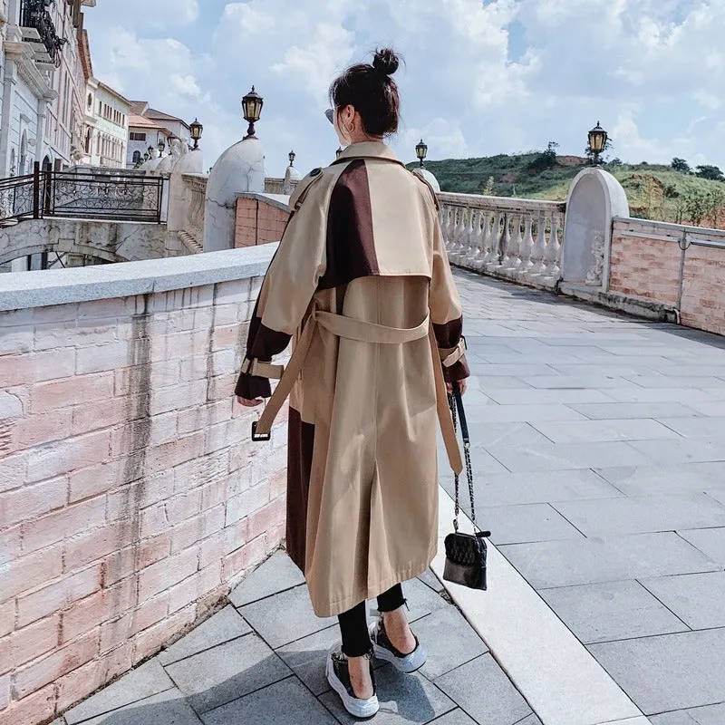 Color Block Double-Breasted Trench Coat