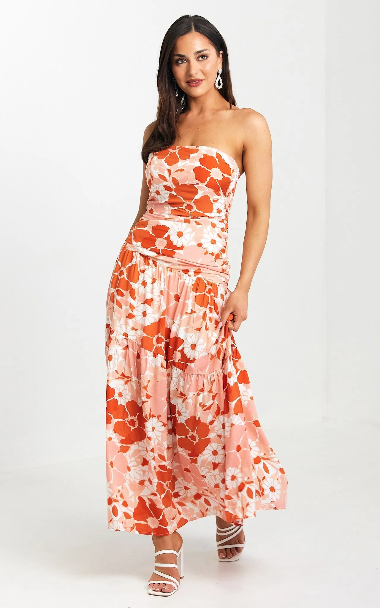 Cosima Maxi Dress - Orange Pink Multi Floral