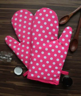 Cotton Pink Polka Dot Oven Gloves Pack Of 2