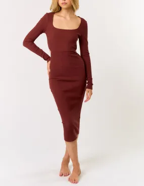 Courtney Cut Out Long Sleeve Ribbed Bodycon Midi Dress (Assorted Colors)