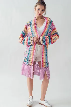 CROCHET CARDIGAN FRINGE SWEATER