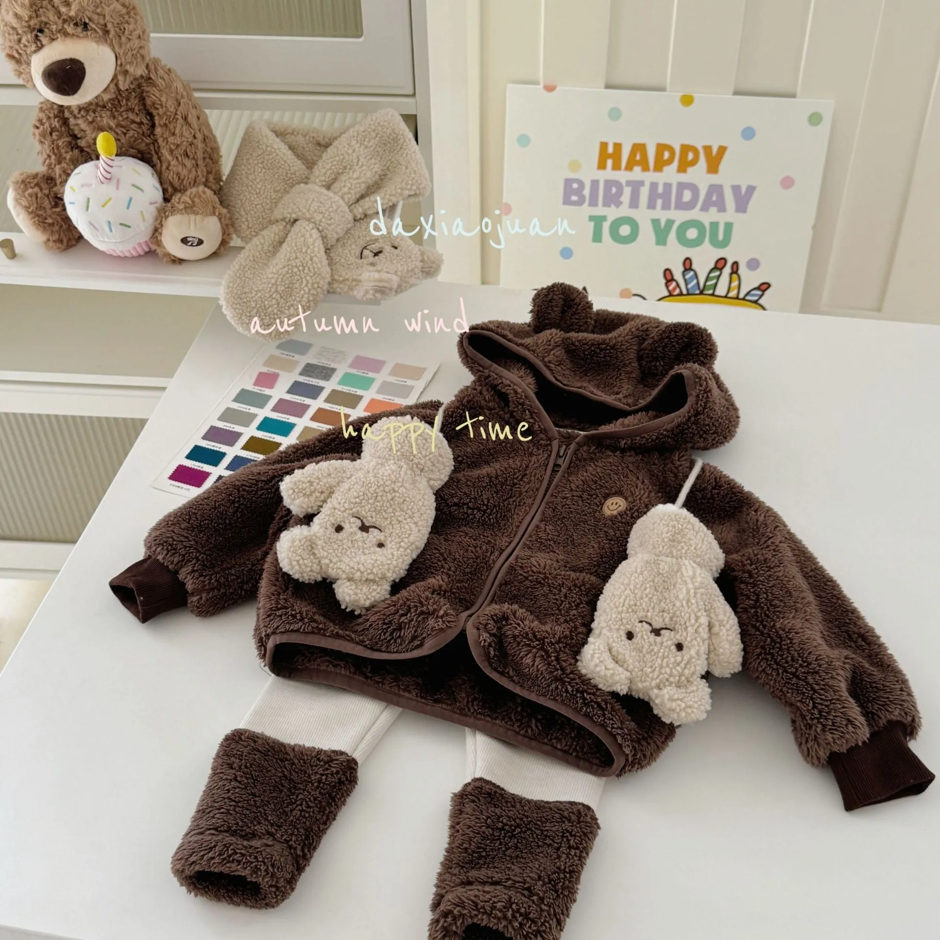 DXJ Kids Hooded Cute Bear Plush Set (excluding gloves)