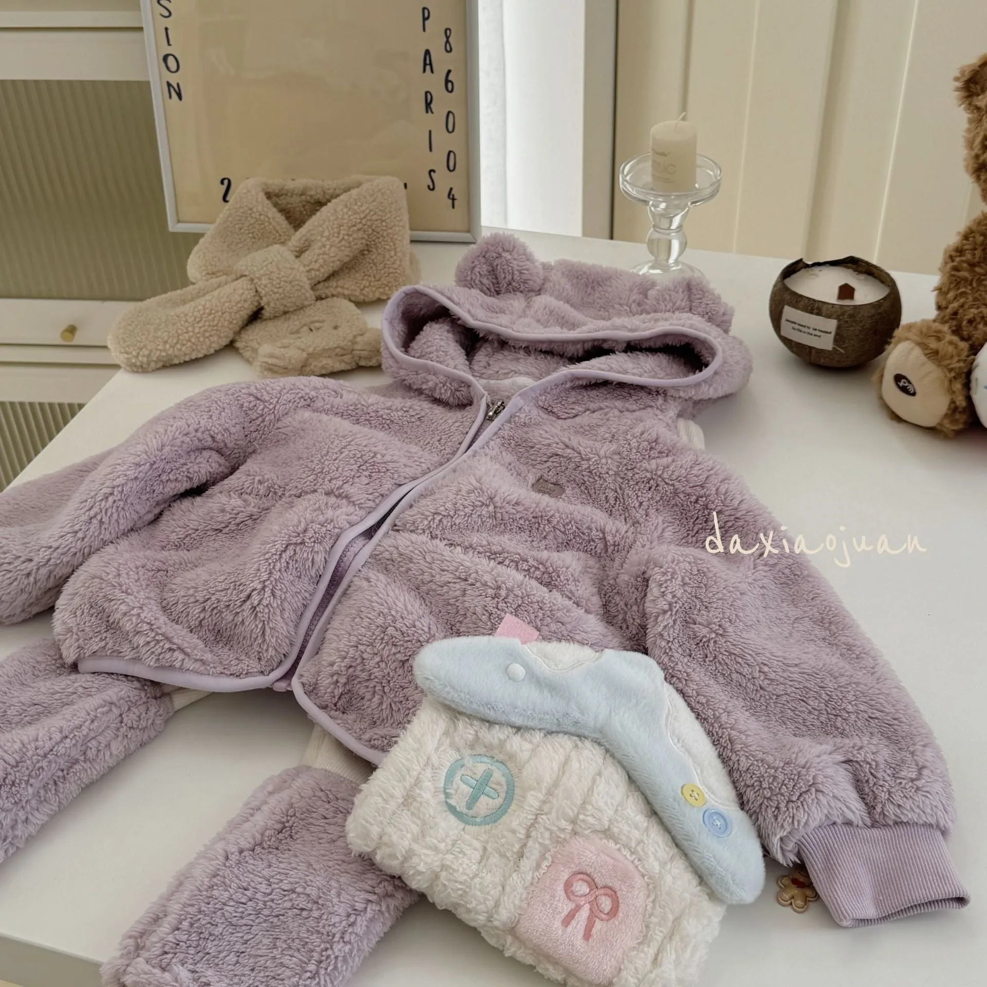 DXJ Kids Hooded Cute Bear Plush Set (excluding gloves)