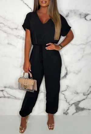 Everyday Elegance Black Elasticated Hem Belted Jumpsuit