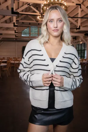 Fatima Striped Cardigan, White/Black | RD Style