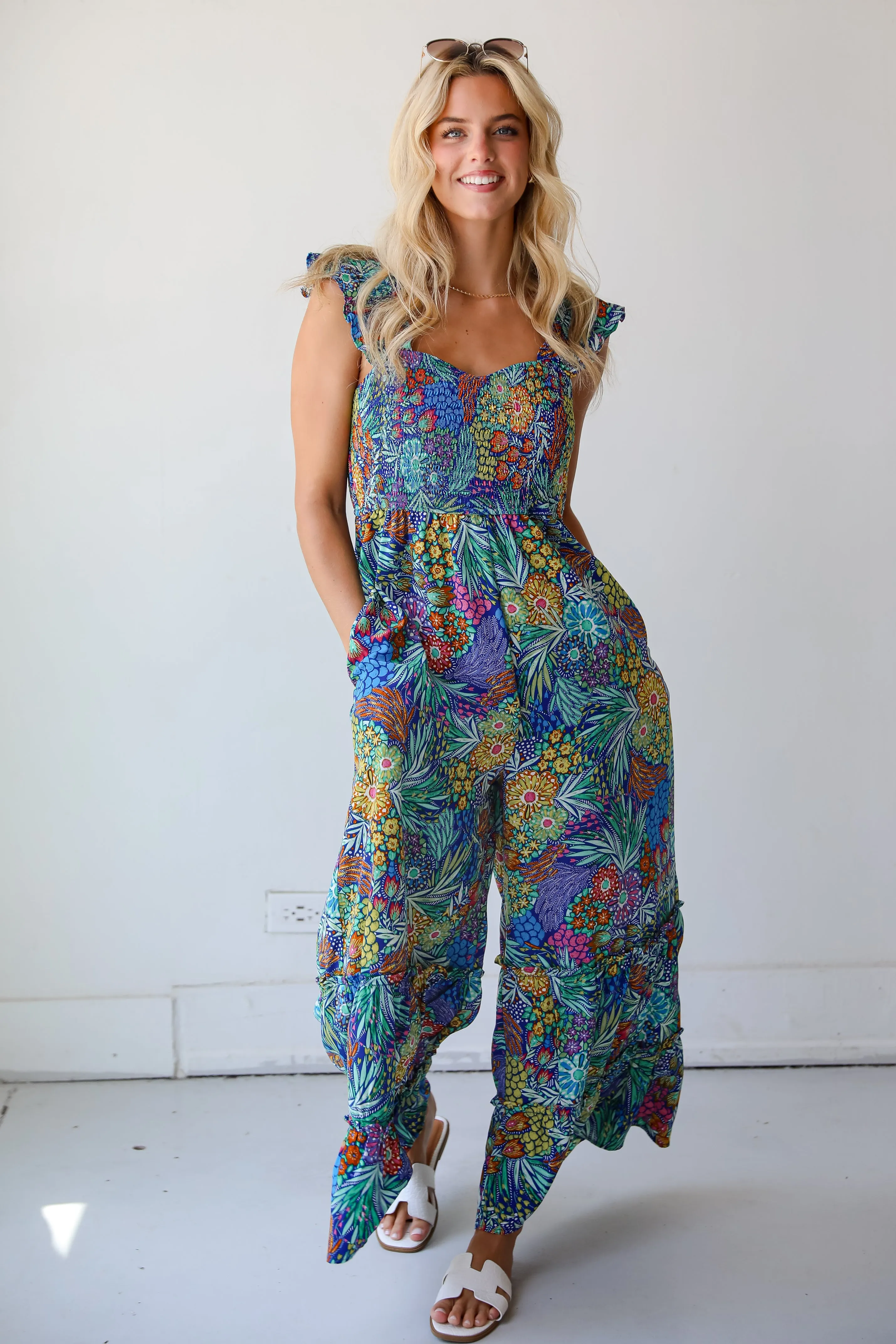 FINAL SALE - Momentous Elegance Blue Floral Jumpsuit