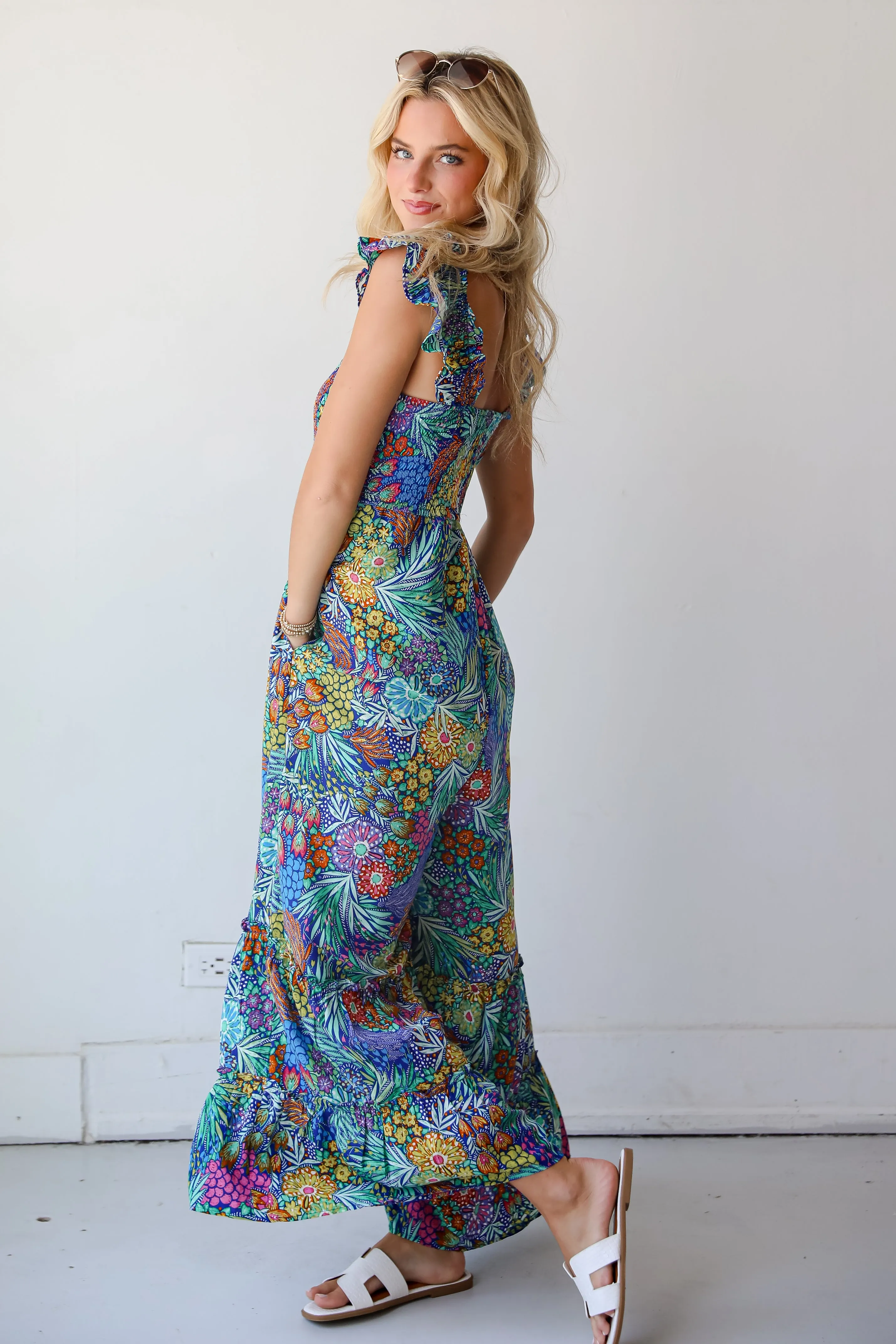 FINAL SALE - Momentous Elegance Blue Floral Jumpsuit