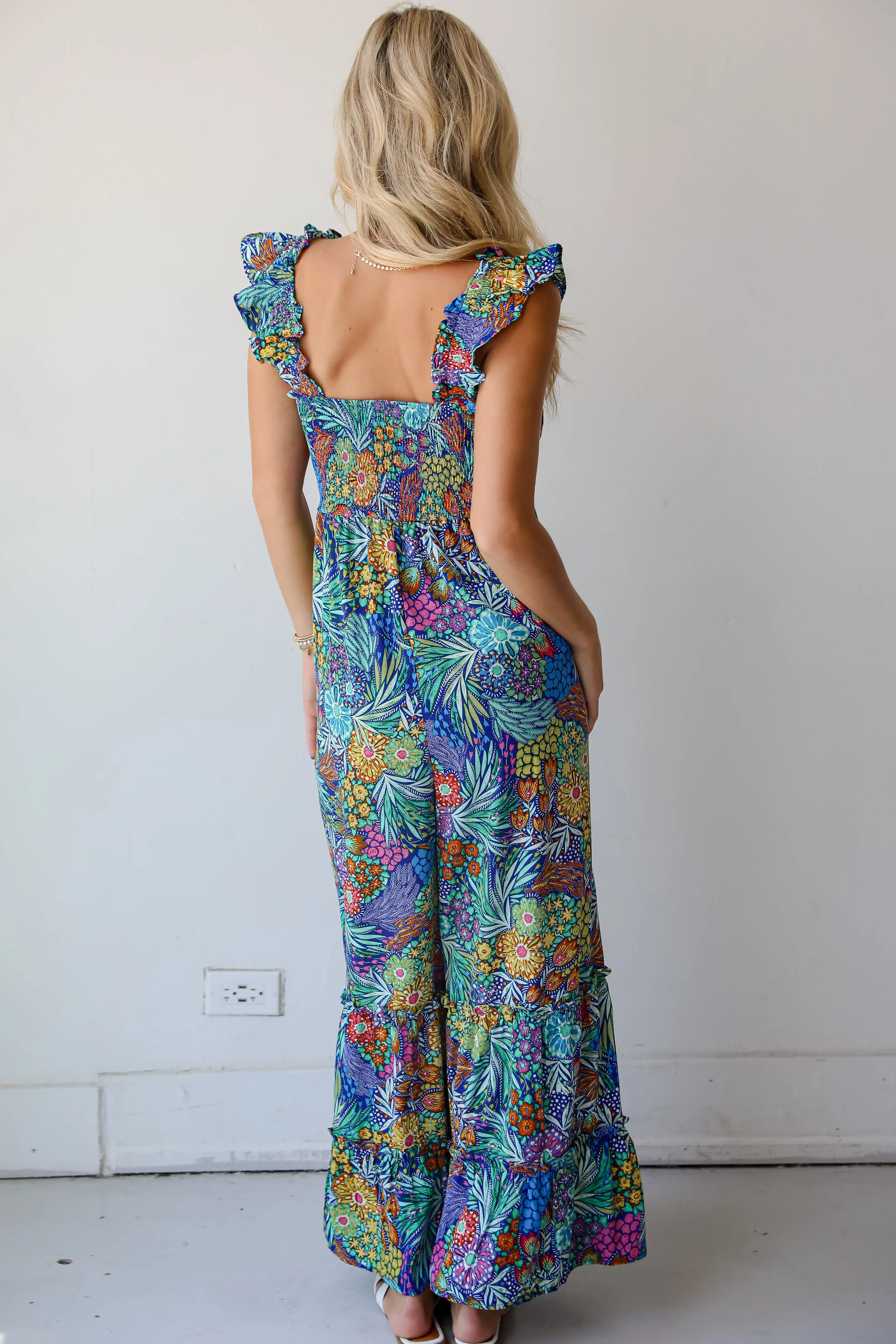 FINAL SALE - Momentous Elegance Blue Floral Jumpsuit