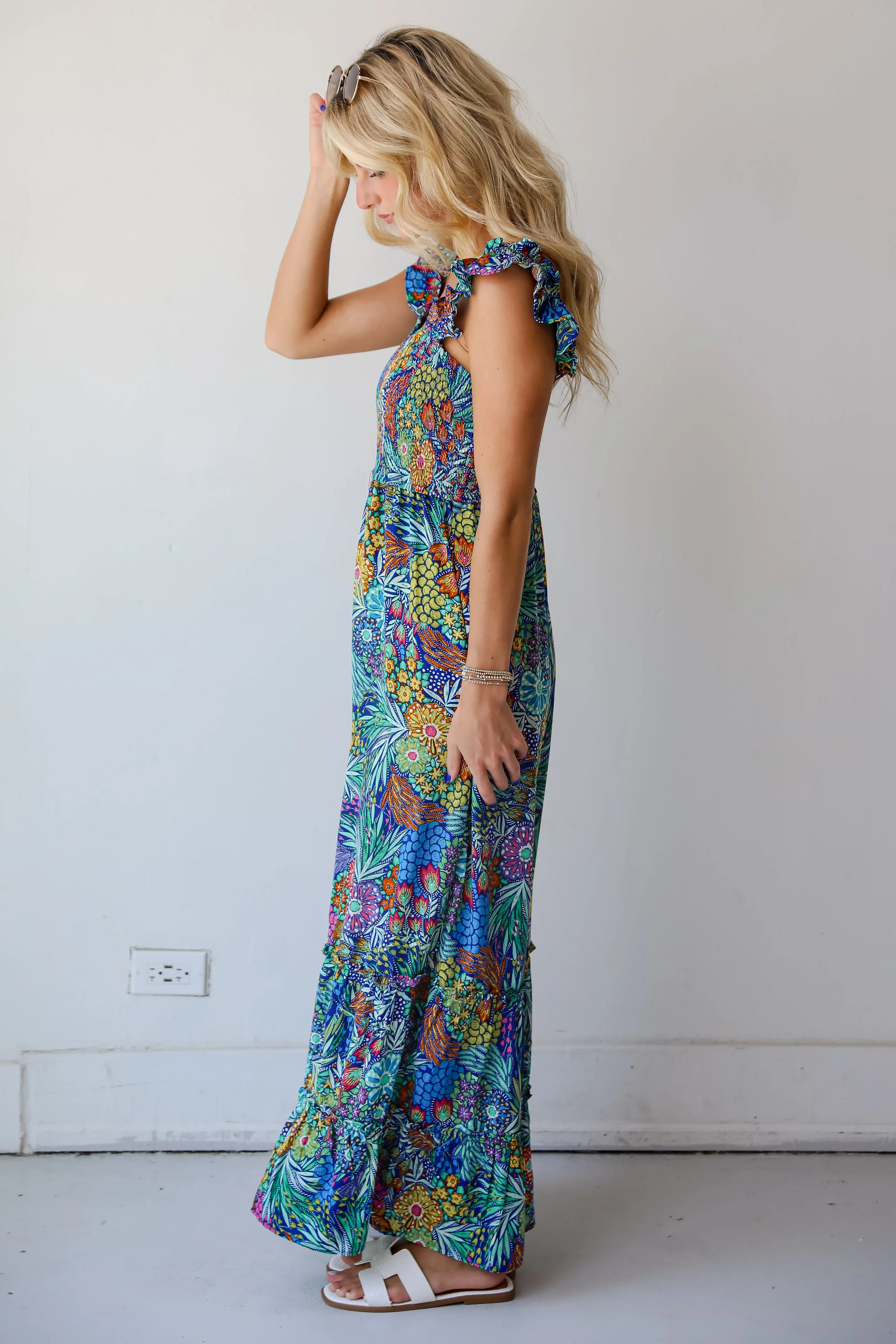 FINAL SALE - Momentous Elegance Blue Floral Jumpsuit