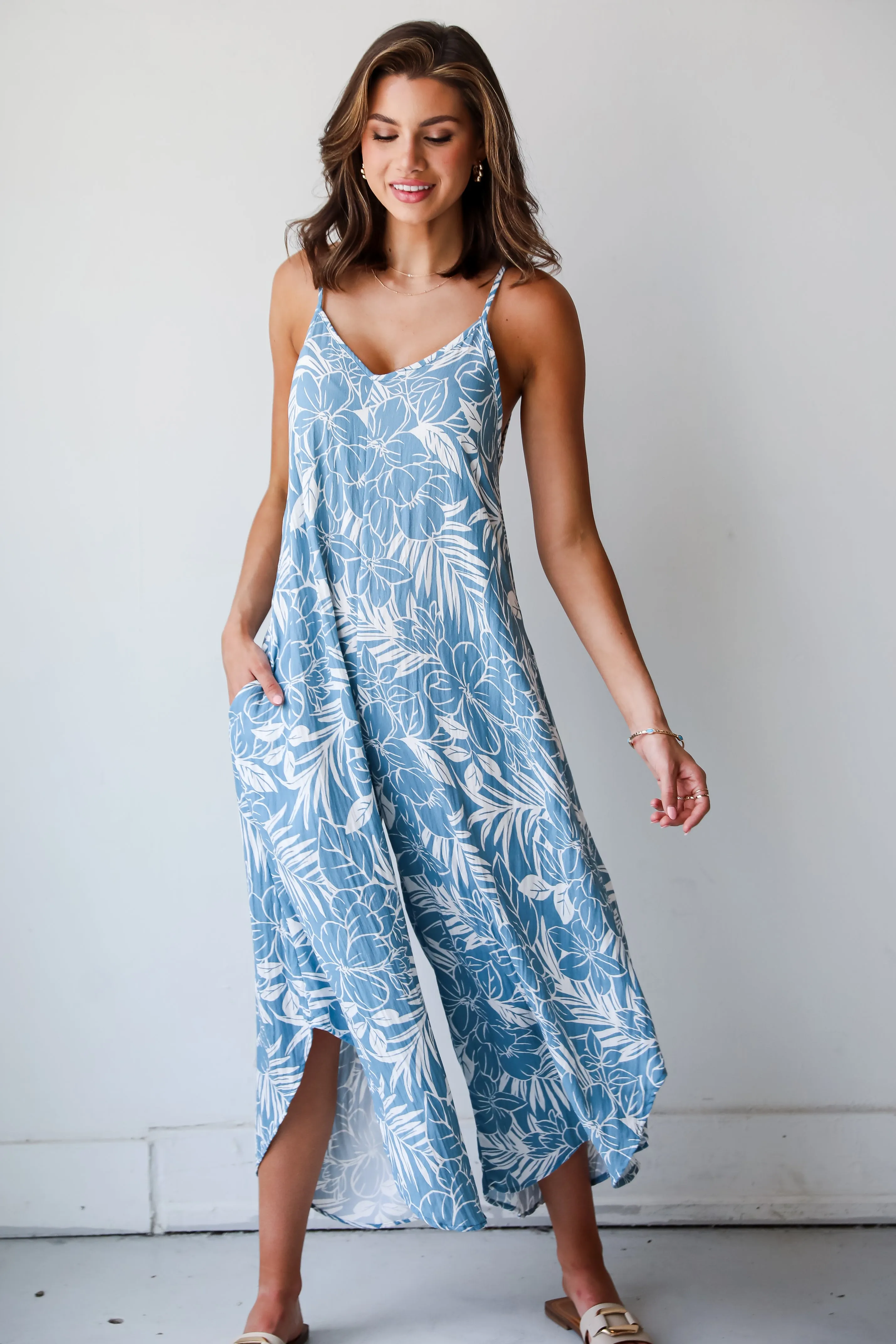 FINAL SALE - Tropical Blooms Light Blue Floral Jumpsuit