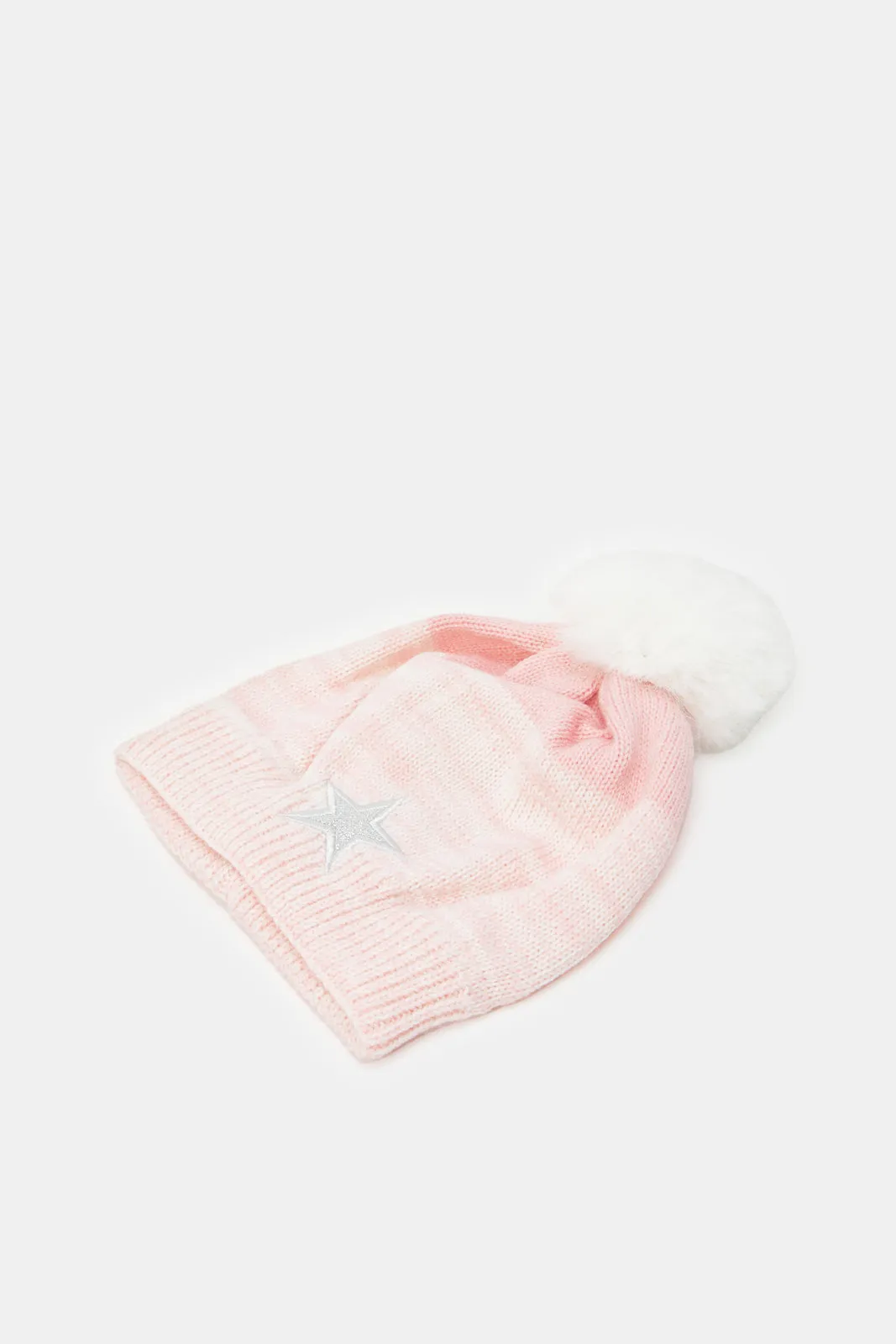 Girls Pink Pom Pom Knitted Cap (Pack of 2)