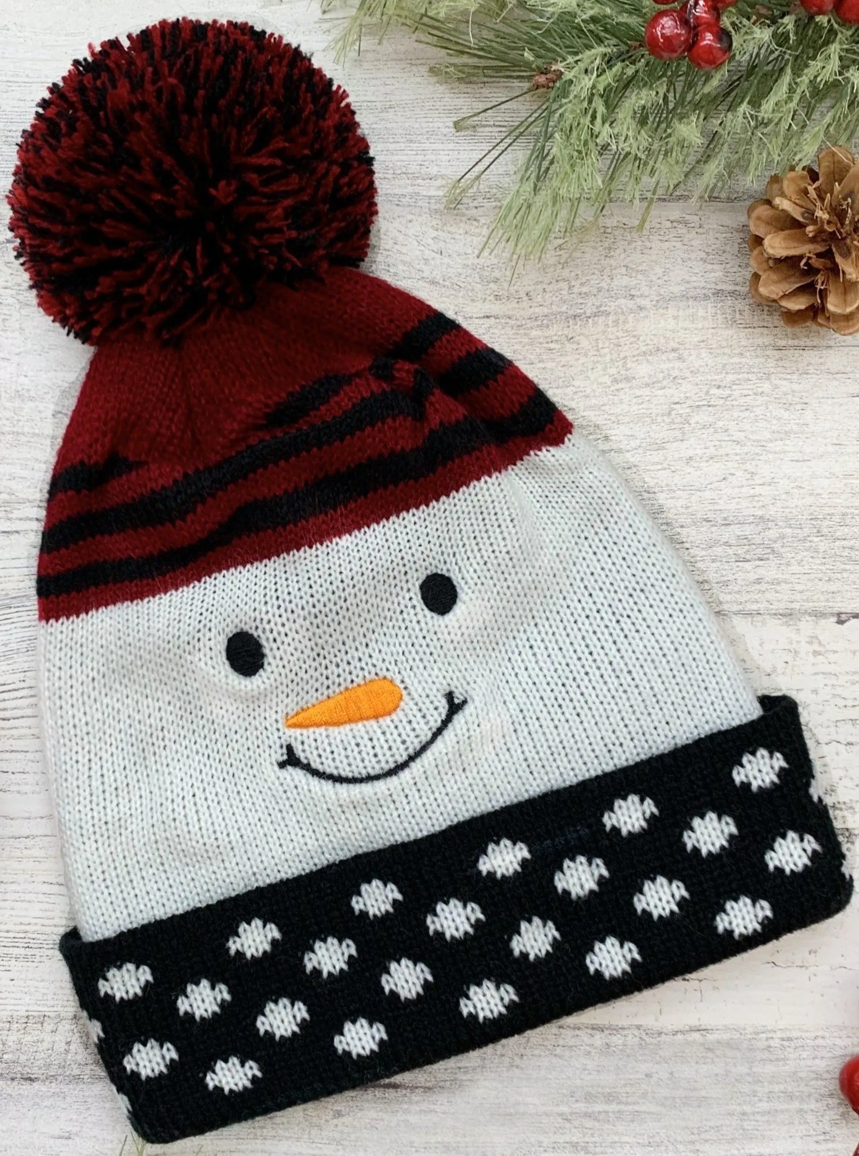 Girls Polka Dot Snowman Knit Bobble Hat