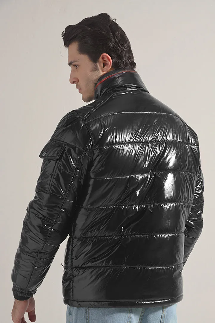 Glossy Puffer Jacket - Black