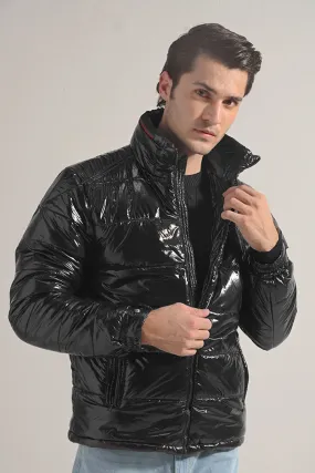 Glossy Puffer Jacket - Black