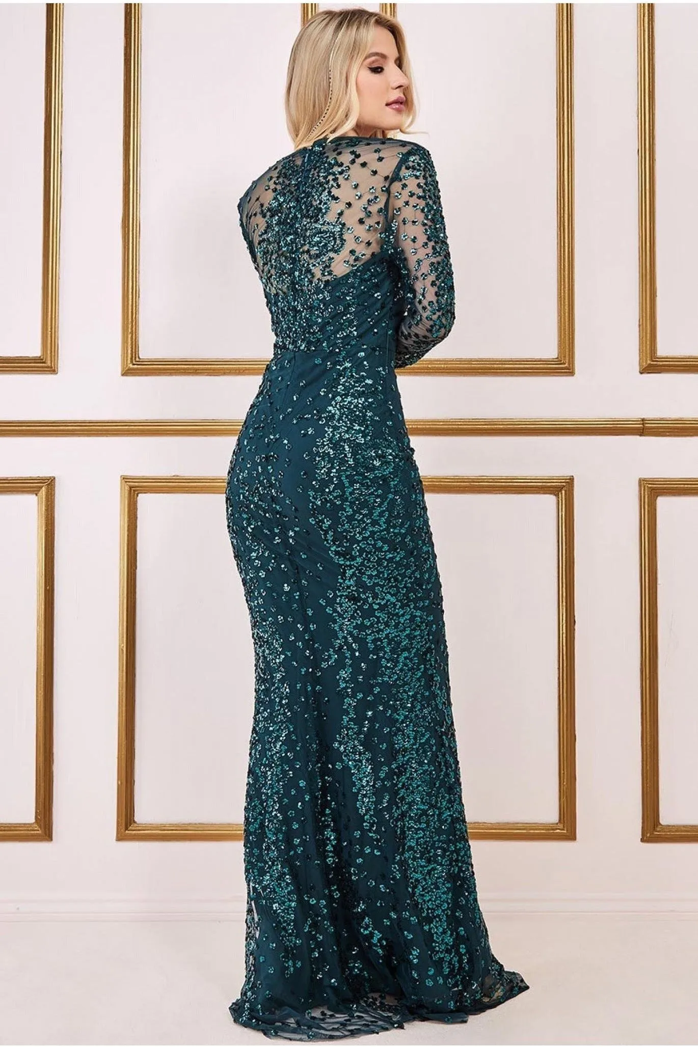 Goddiva Spread On Sequin Maxi Dress - Emerald Green