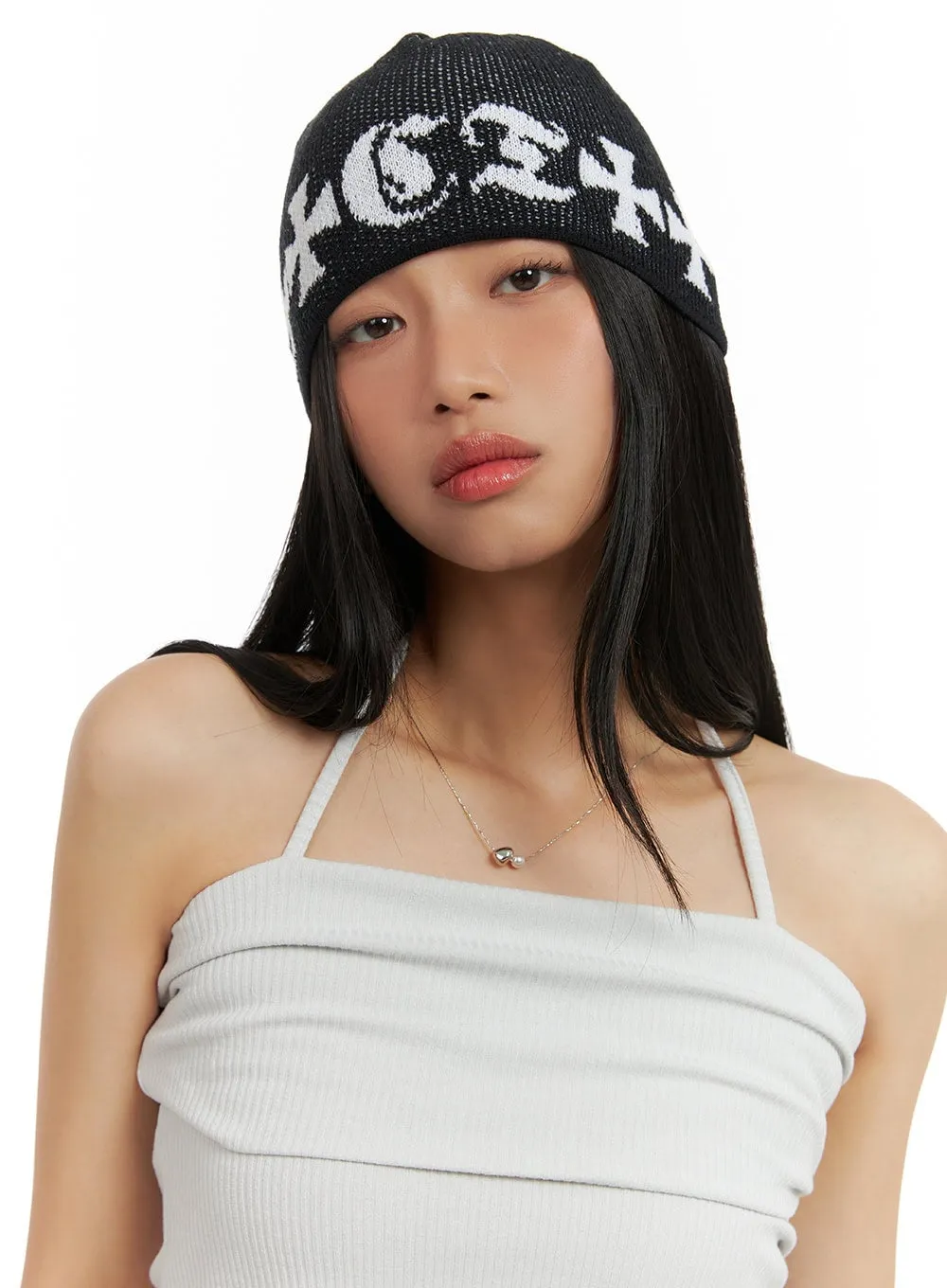 Graphic Charm Knitted Beanie CA424