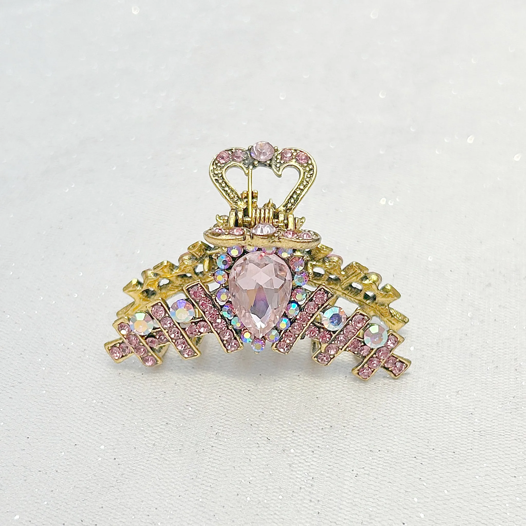 Hair Clamp in Pink Hair Claw Clip with Crystal Gold