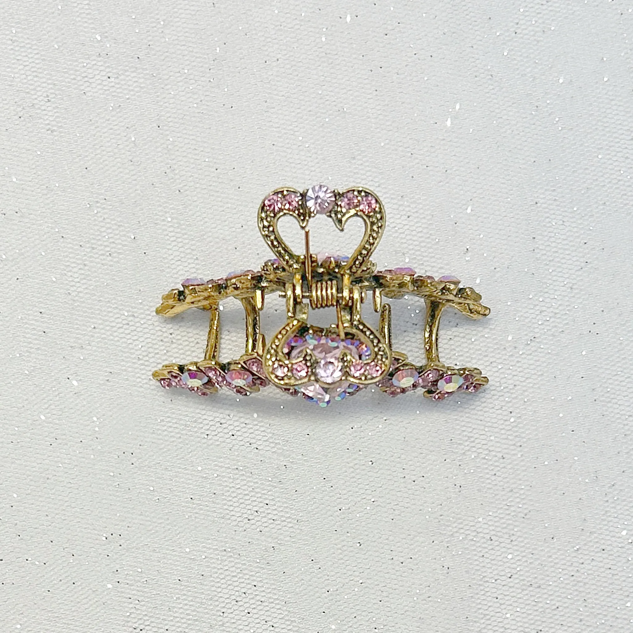 Hair Clamp in Pink Hair Claw Clip with Crystal Gold