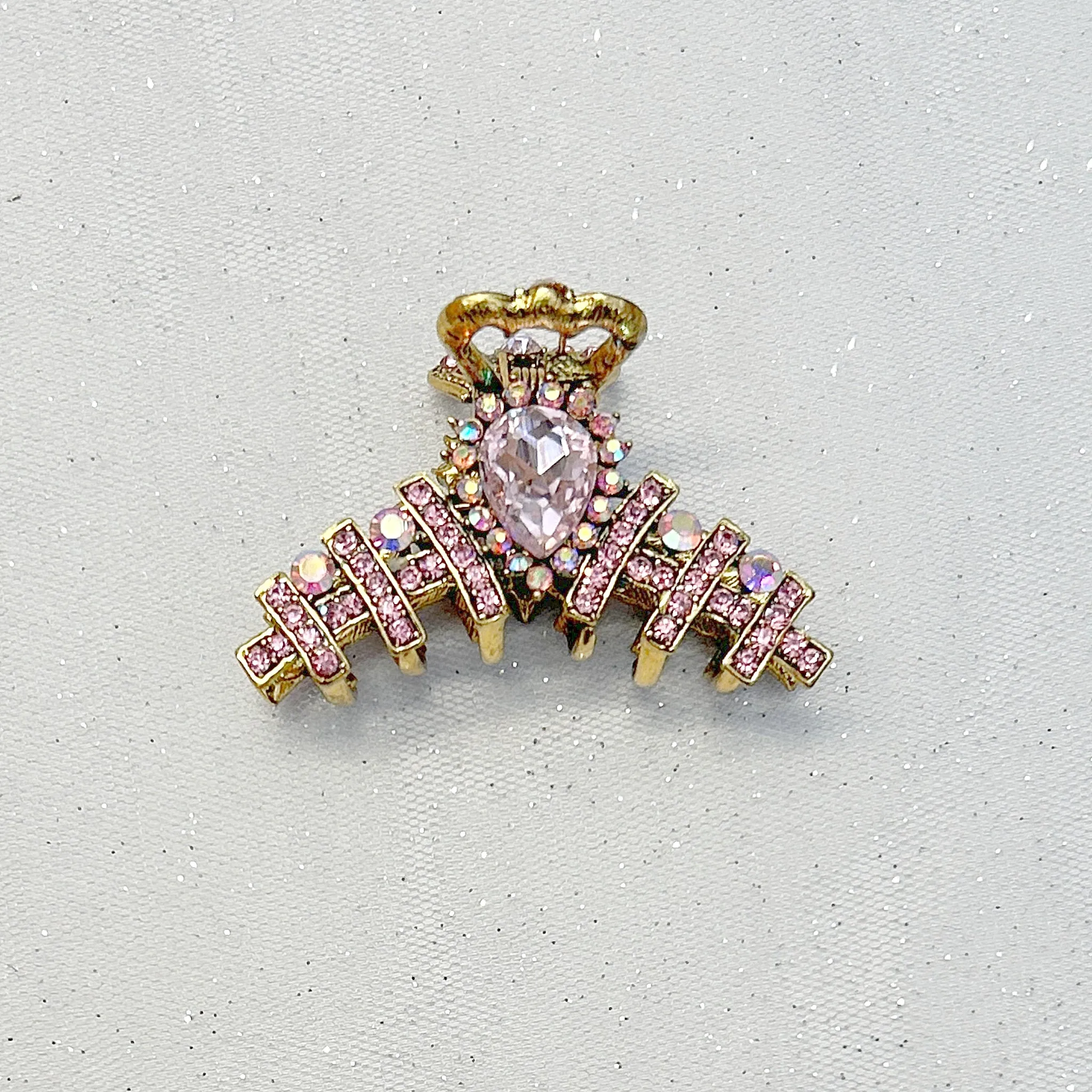 Hair Clamp in Pink Hair Claw Clip with Crystal Gold