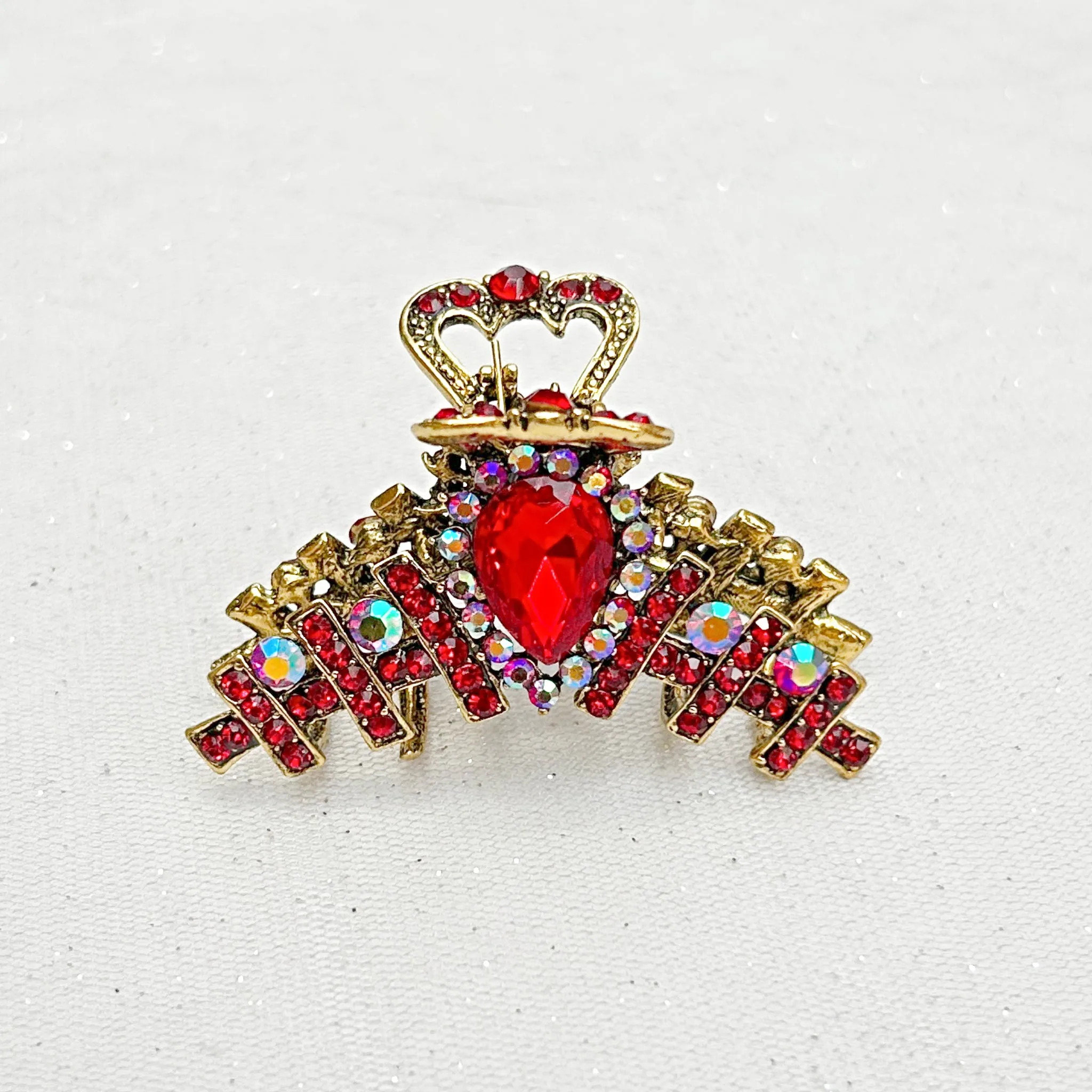 Hair Clamp in Red Hair Claw Clip with Crystal Gold