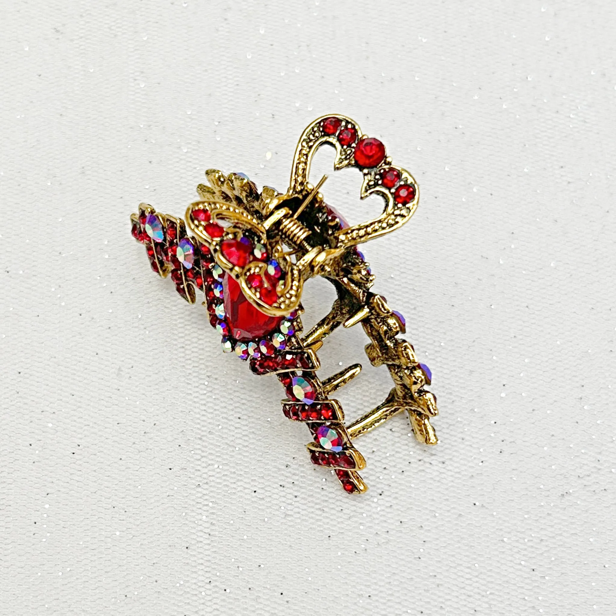 Hair Clamp in Red Hair Claw Clip with Crystal Gold