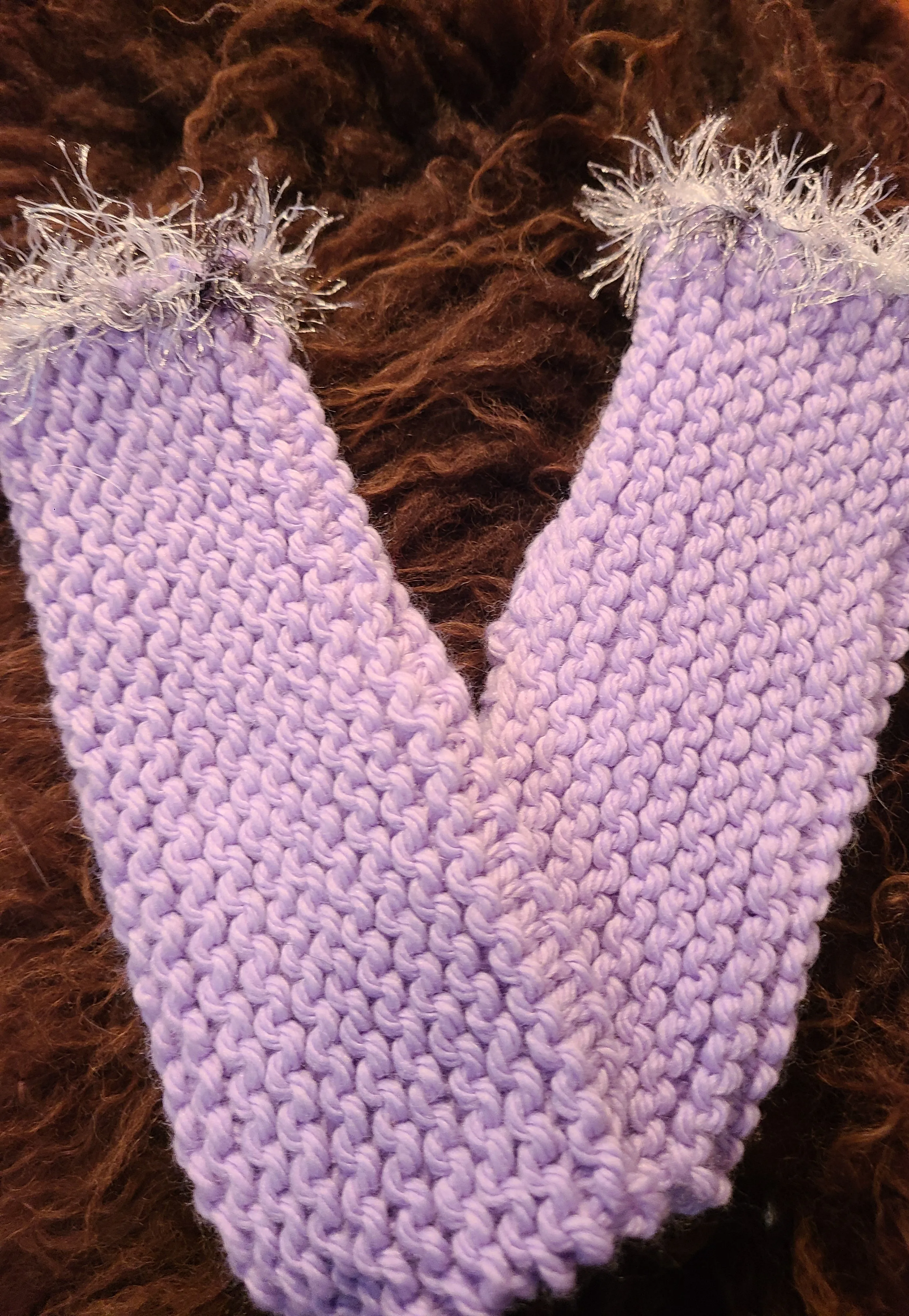 Handknit Fingerless Mitts- Lavender Fringed Wool - Women's or Large Child- 4" cuff