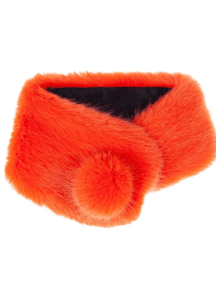 Helen Moore (CS) Blaze Orange Faux Fur Pom Pom Collar