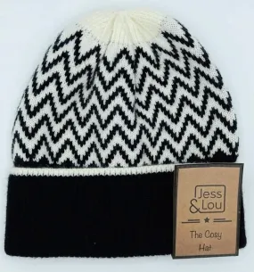 Herringbone Beanie Hat - Black