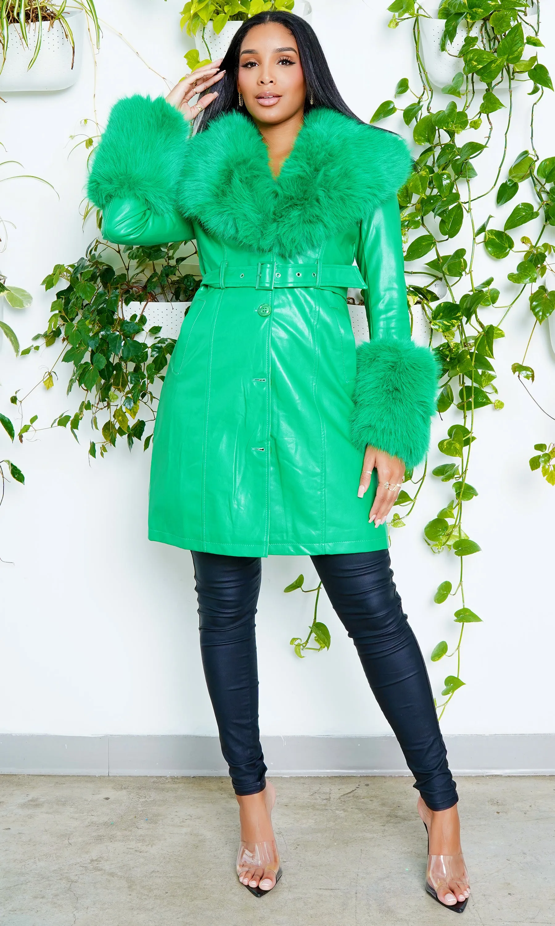 High Class Faux Fur Foxy Coat - Green