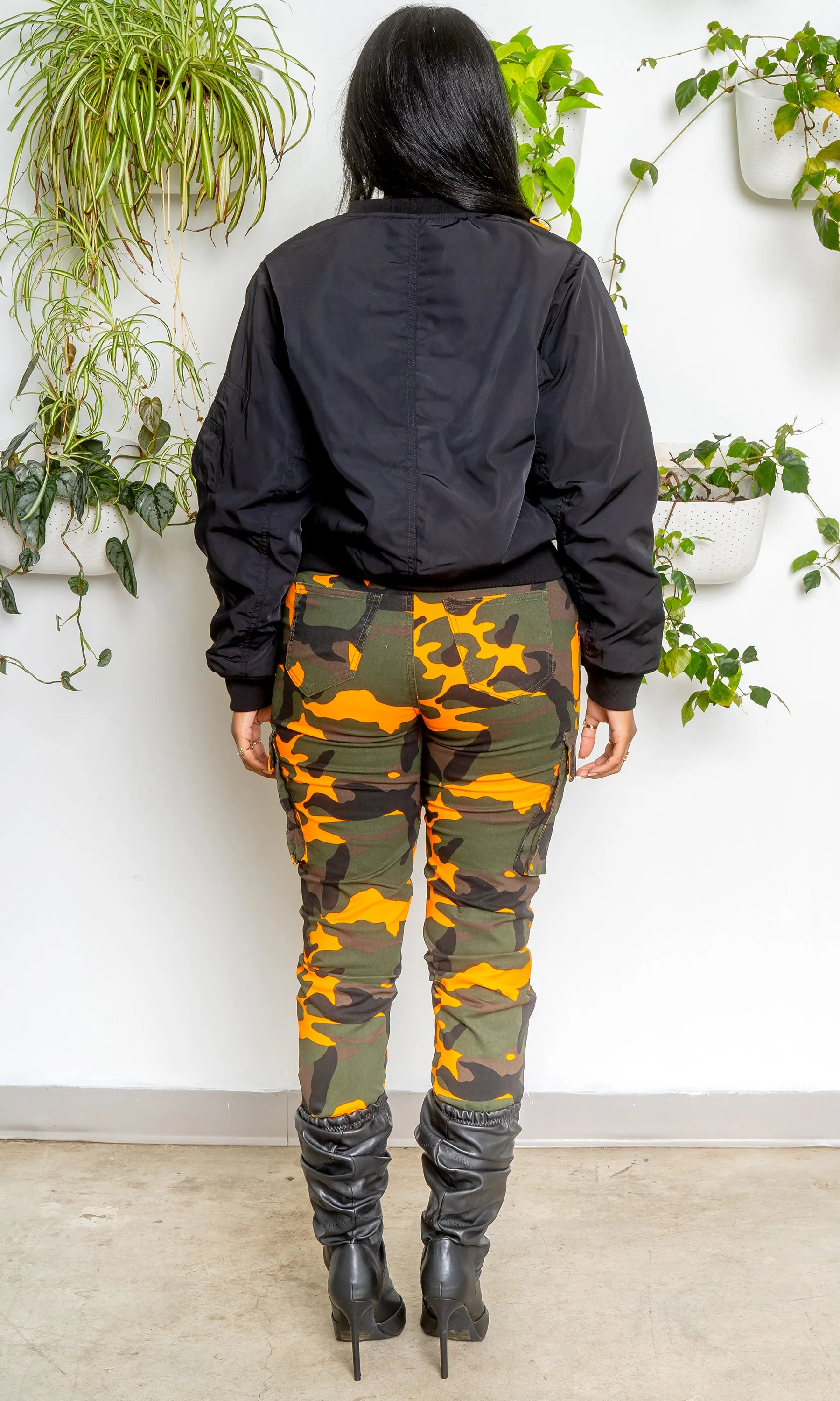 High Rise Camo Cargo Joggers - Orange FINAL SALE