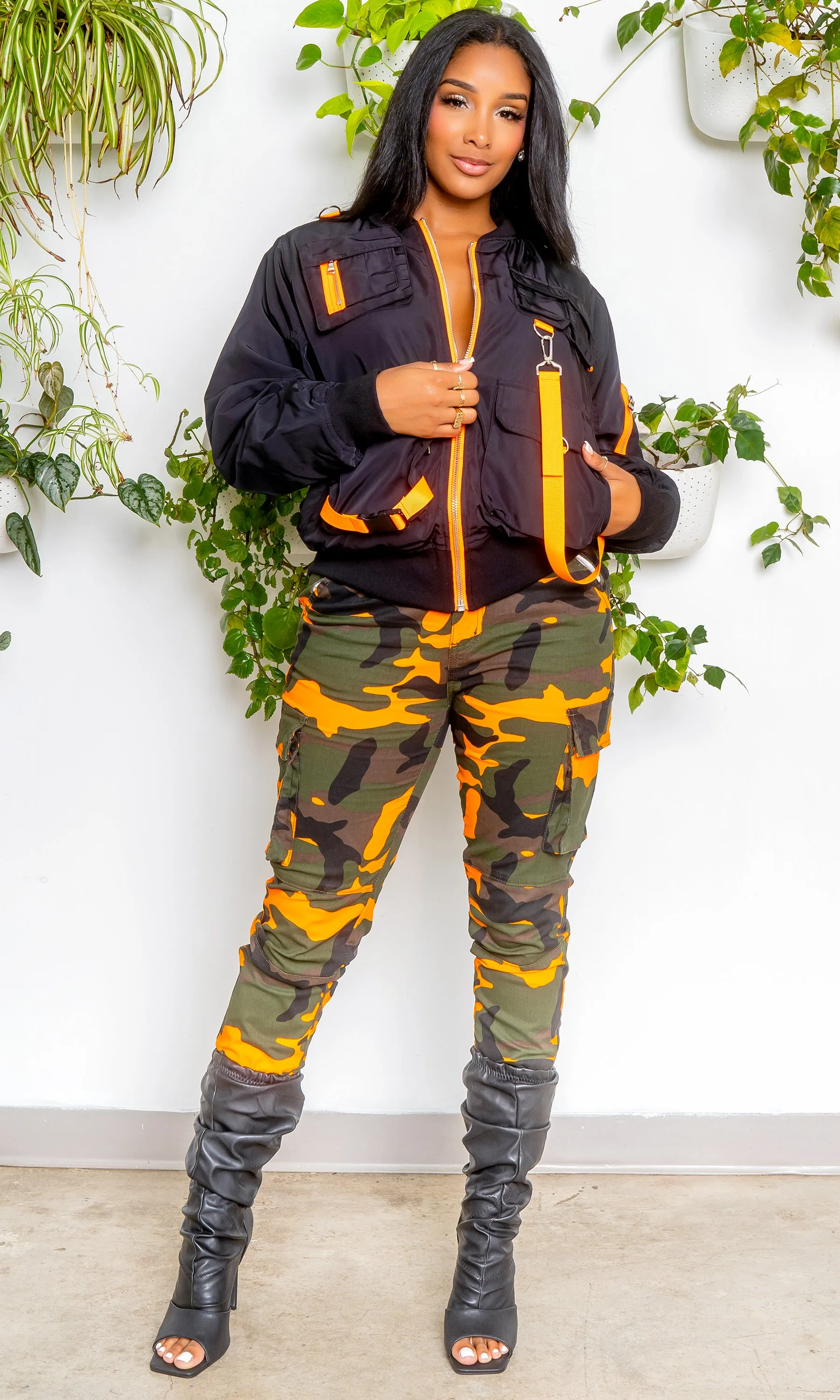 High Rise Camo Cargo Joggers - Orange FINAL SALE