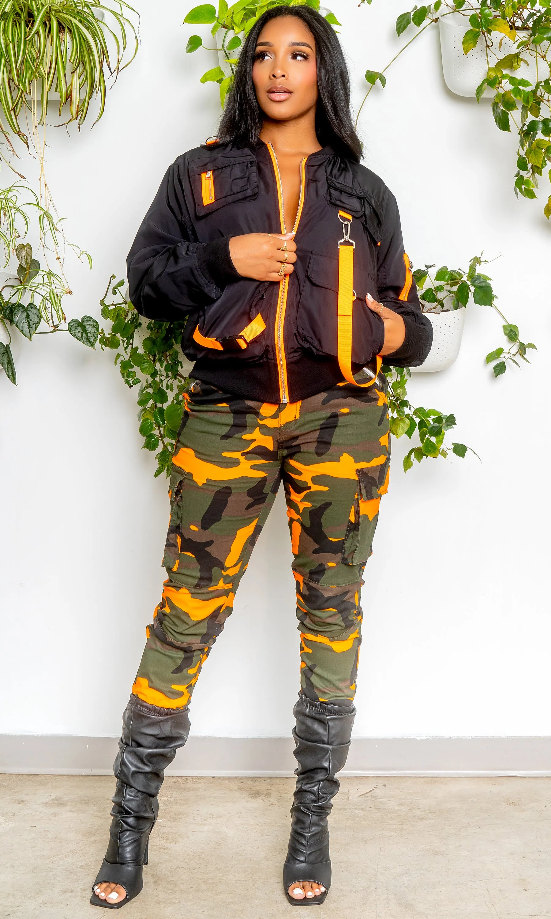 High Rise Camo Cargo Joggers - Orange FINAL SALE