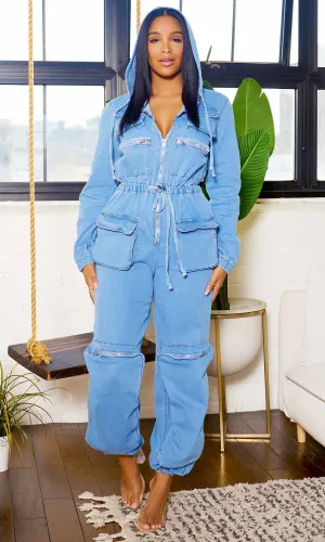 Hooded Utility Denim Jumpsuit FINAL SALE