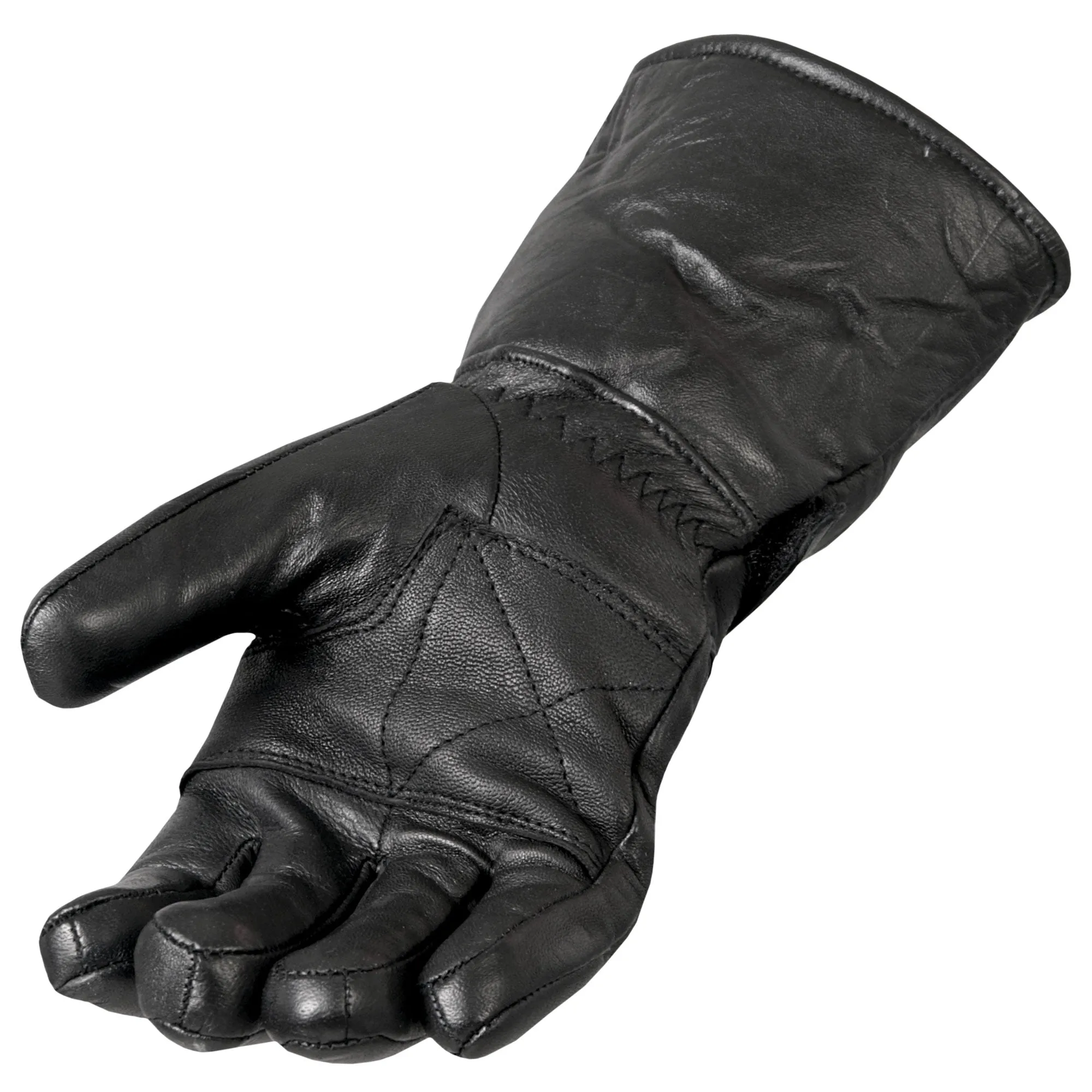 Hot Leathers GVM1001 Unisex Black Leather Gauntlet Glove with Quilted