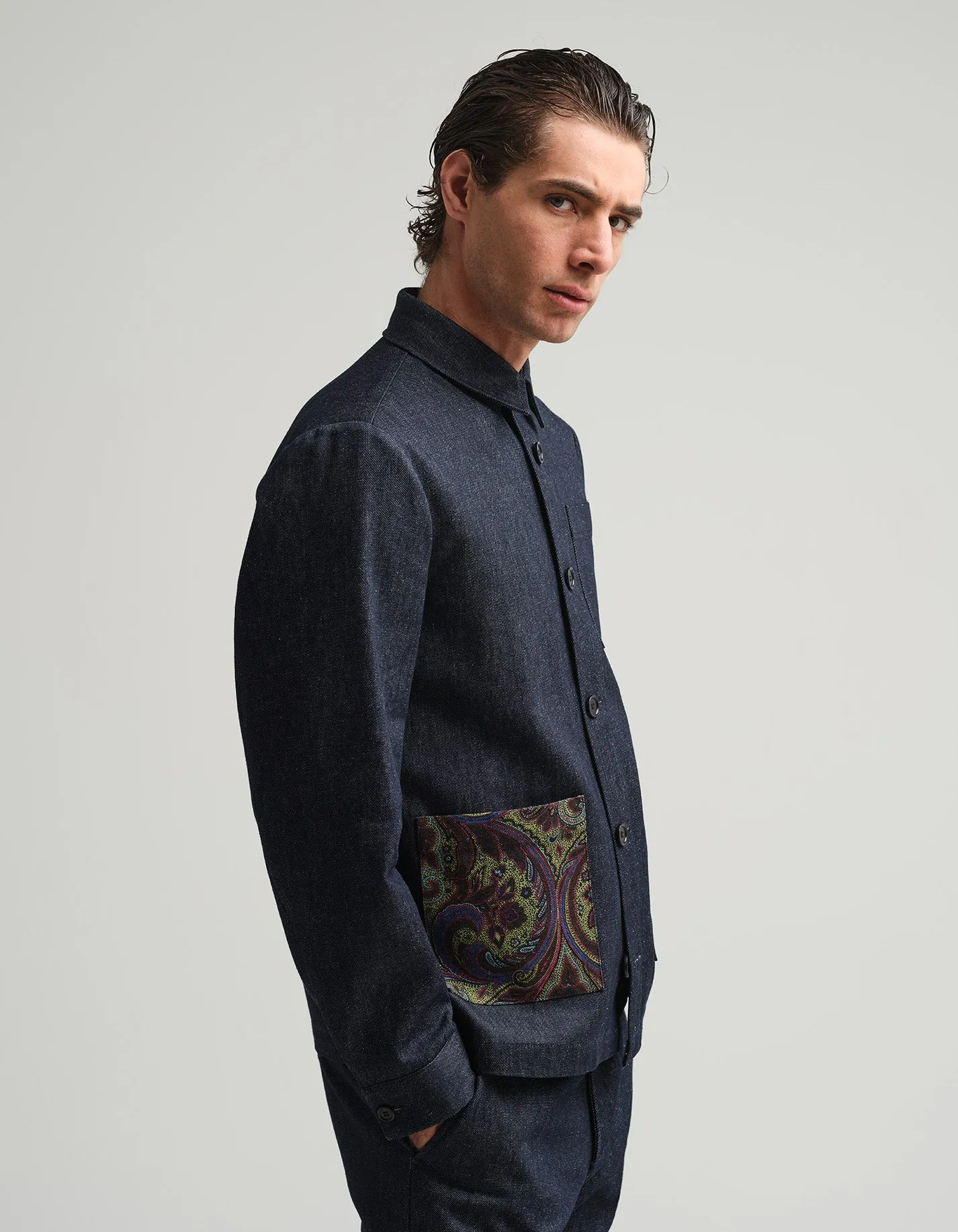 Indigo Denim & Paisley Shacket GOLD COLLECTION