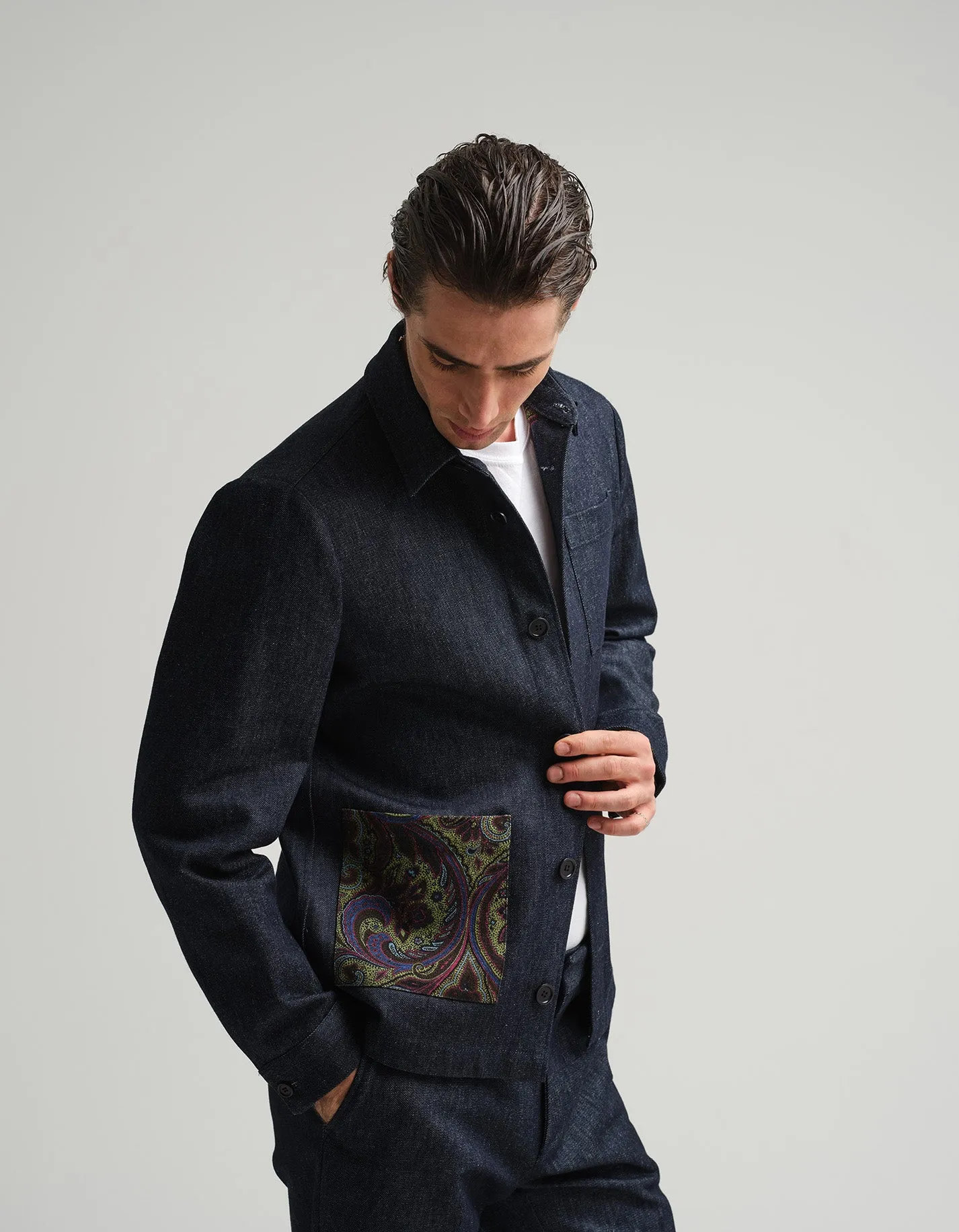 Indigo Denim & Paisley Shacket GOLD COLLECTION